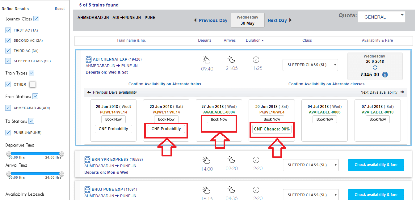 IRCTC Alternet trains feature