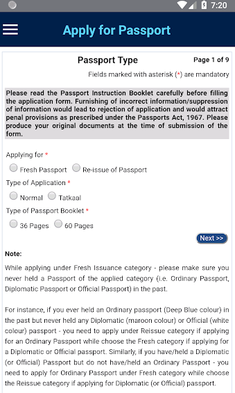 mPassportApp applying for passport