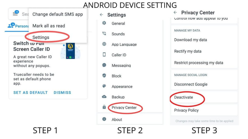 ANDROID DEVICE TRUECALLER SETTING