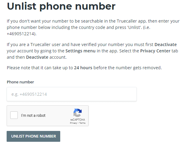 How to Unlist phone number from TrueCaller