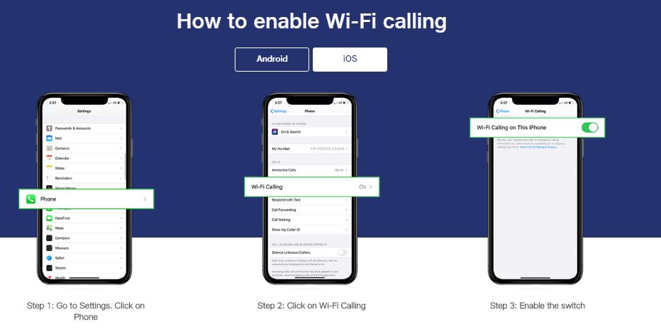 Wifi calling setting in iOS
