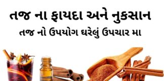 તજ ના ફાયદા - તજ નો ઉપયોગ ઘરેલું ઉપચાર મા - Taj na fayda - cinnamon benefits in Gujarati