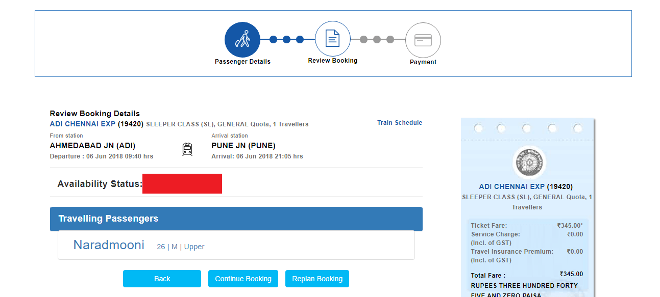 IRCTC Review booking page