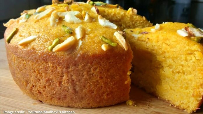 mango suiji cake banavani rit મેંગો સુજી કેક બનાવવાની રીત | mango suji cake recipe in gujarati - mango suiji cake banavani rit